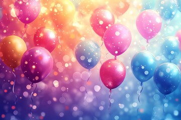 Shiny balloons floating on a vibrant, sparkling background, creating a festive atmosphere perfect for birthday celebrations