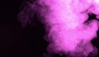 Steam or smoke in purple neon light on black background