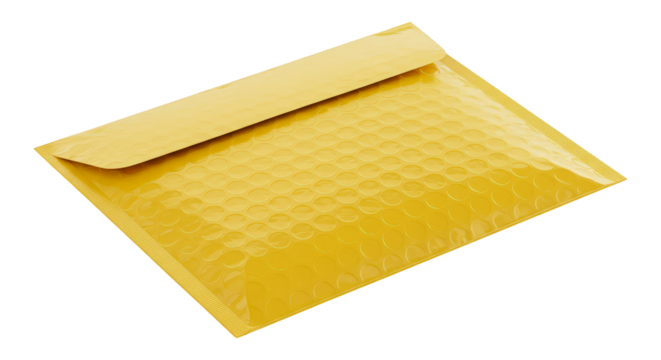 Yellow bubble mailer isolated on white background, bubble mailer clipart, bubble mailer transparent png