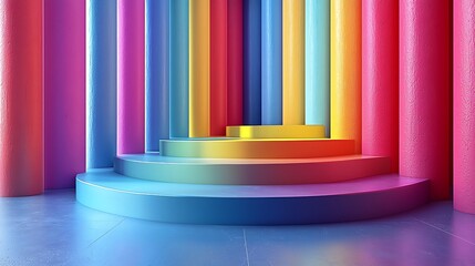 Smooth gradient backdrop, floating geometric shapes, soft pastel colors, dynamic shadows, playful animation, clean lines.