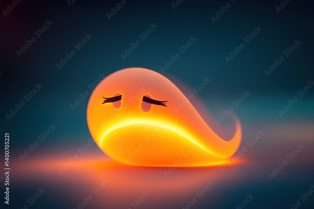 Poster Playful glowing ghost figure with a whimsical design and soft glow in a dark setting