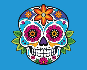 Day of the Dead Sugar Skull Art. Colorful Floral Skull Design