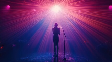 Silhouette Singer on Stage, Light Rays