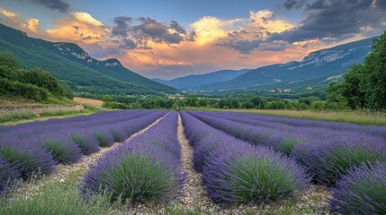 Obraz premium Lavender field at sunset
