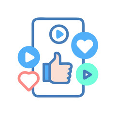 Video Engagement with Heart and Like Symbols Icon Design