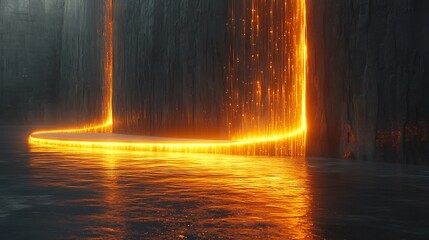 Smooth stone backdrop, floating abstract light trails, cool ambient lights, clean product platform, angled perspective, subtle reflections.