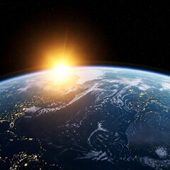 Obraz premium Background of planet earth with sunrise in the space