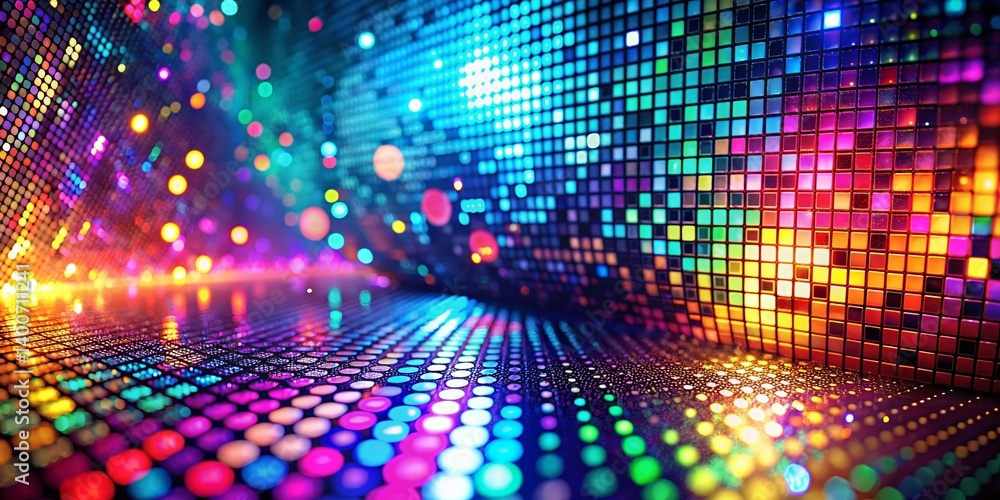 Aufkleber abstract disco pixel art: vibrant macro background with geometric patterns