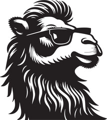 Obraz premium black camel head clipart Silhouette, camel head illustration, camel head with sunglass silhouette vector isolated on white background