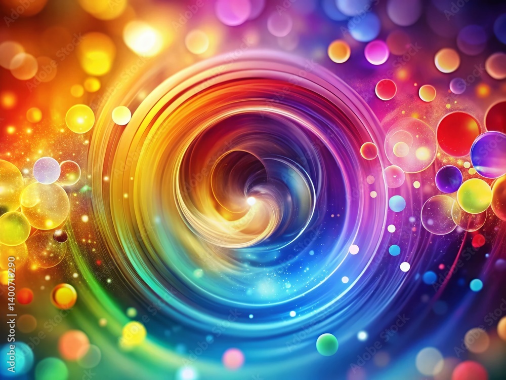 Poster abstract colorful bokeh background: vibrant circles & deep depth of field stock photo
