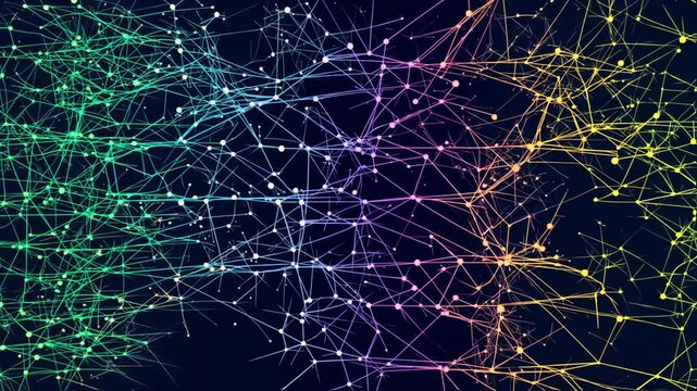 Captivating neon network of interconnected digital nodes pulsating with energy