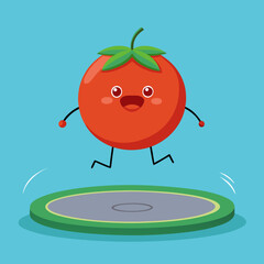 Bouncing Tomato Laughing Mid-Air on Trampoline – Fun and Playful Vegetable Character Vector
