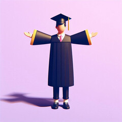 Minimalist Graduation Character – Cartoon Student in Cap and Gown on Pastel Background