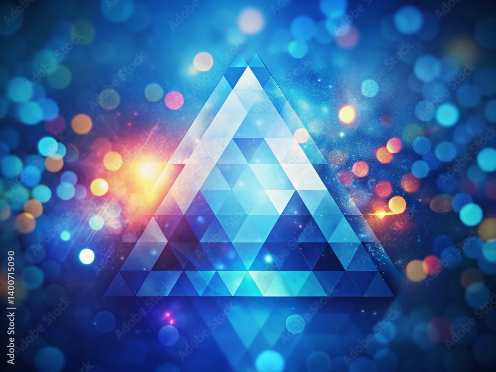 Poster abstract blue triangle background with bokeh effect - stock photo