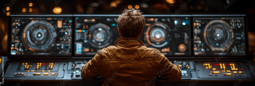 Aufkleber control room operator at workstation: navigating complex systems with advanced technology and displa