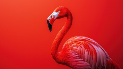Fototapeta premium Flamingo profile on crimson background