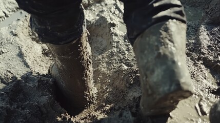 Construction worker pouring concrete for a foundation. Featuring strength and coordination