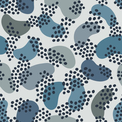 Seamless Vector Pattern with Abstract Bean Shaped Spots and Grouped Dots on White Background