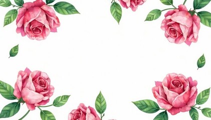 Fototapeta premium Delicate watercolor roses & leaves, repeating floral design, nature, elegant, floral background