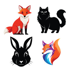 Fox silhouette set - isolated vector images of wild animals
