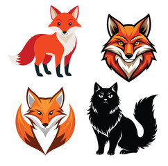 Fox silhouette set - isolated vector images of wild animals