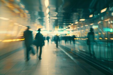 Abstract blur image of Business people walking at modern hallway with bokeh for background usage