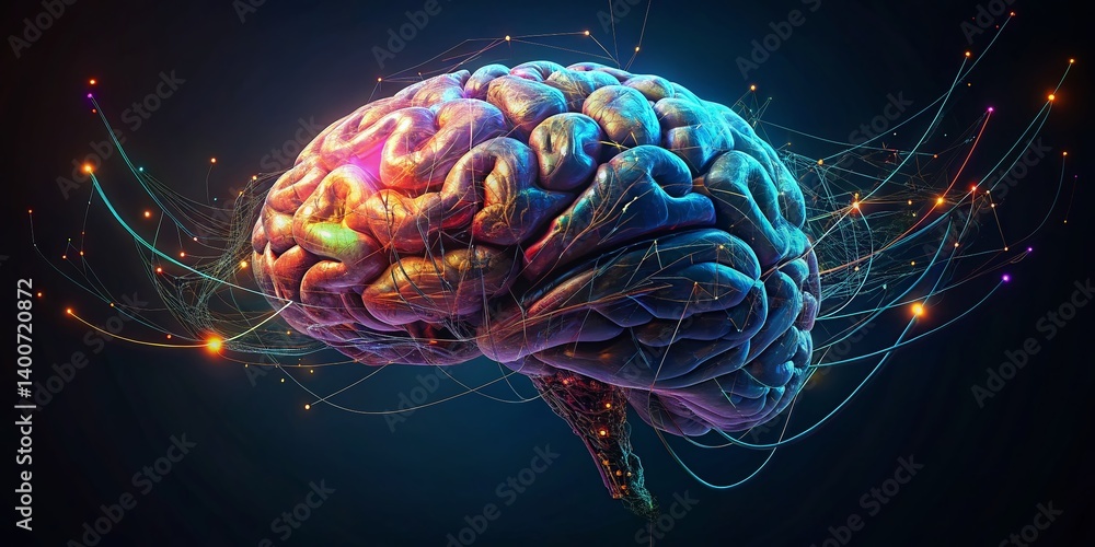 Aufkleber 3d rendered abstract brain: neurological network visualization - stock photo