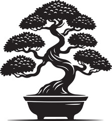 Bonsai Tree vector illustration silhouette on White Background in summer nature
