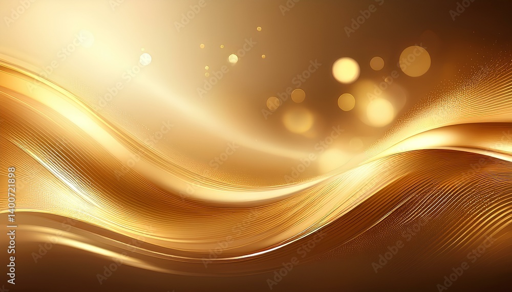 Poster abstract gold background with waves and lights