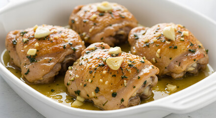 Delicious Low Carb Garlic Butter Chicken Thighs in White Dish