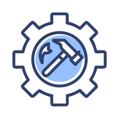 Obraz premium Gear with Hammer Symbol Icon Representing Construction Tools and Mechanical Work