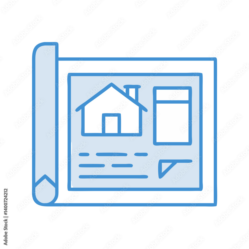 Poster house floorplan blueprint with ruler icon representing architectural design and construction plannin