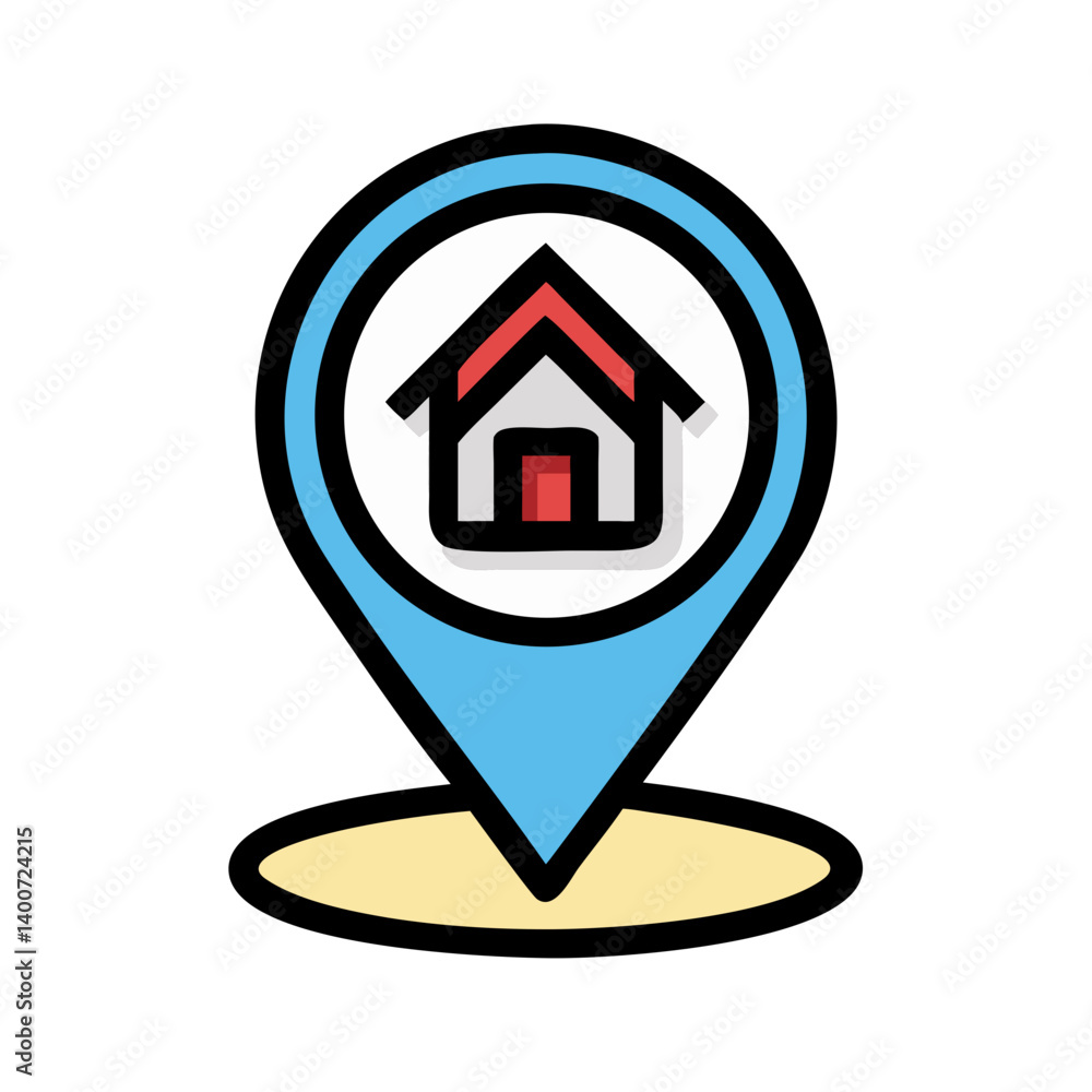 Poster Home Location Pin Marker Icon Representing Property Address and Geographic Position