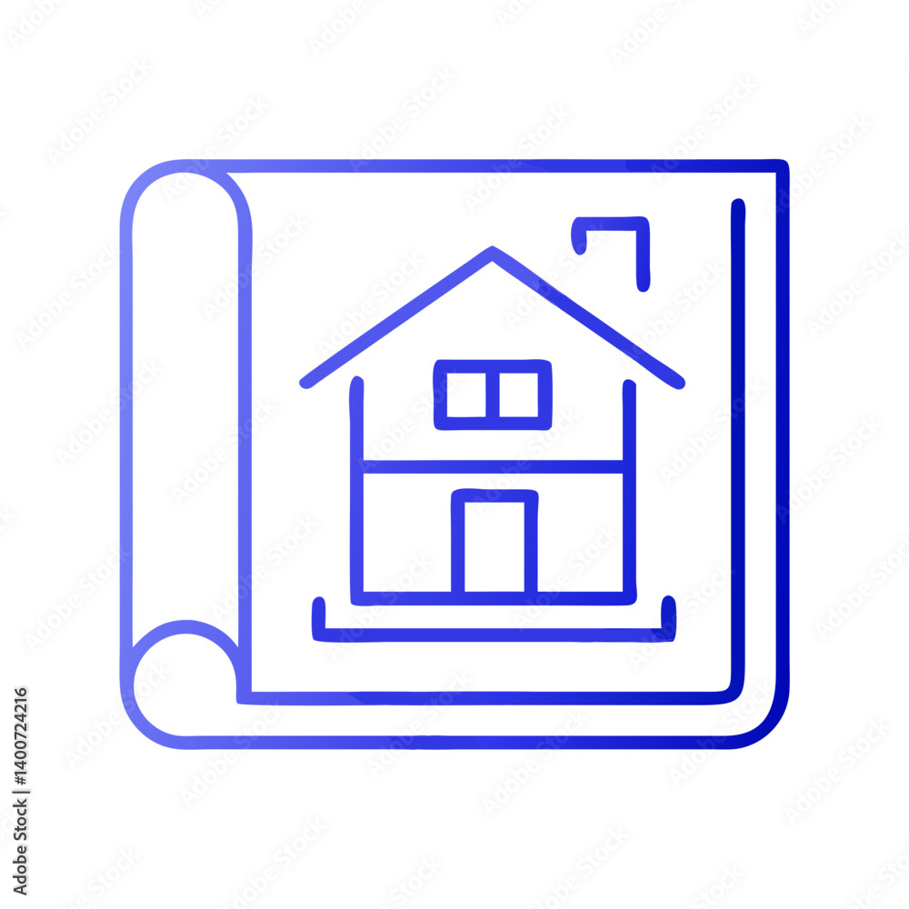 Poster house floorplan blueprint with ruler icon representing architectural design and construction plannin
