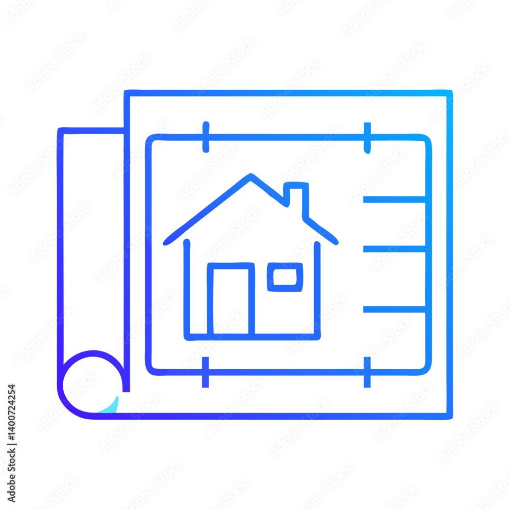 Poster house floorplan blueprint with ruler icon representing architectural design and construction plannin