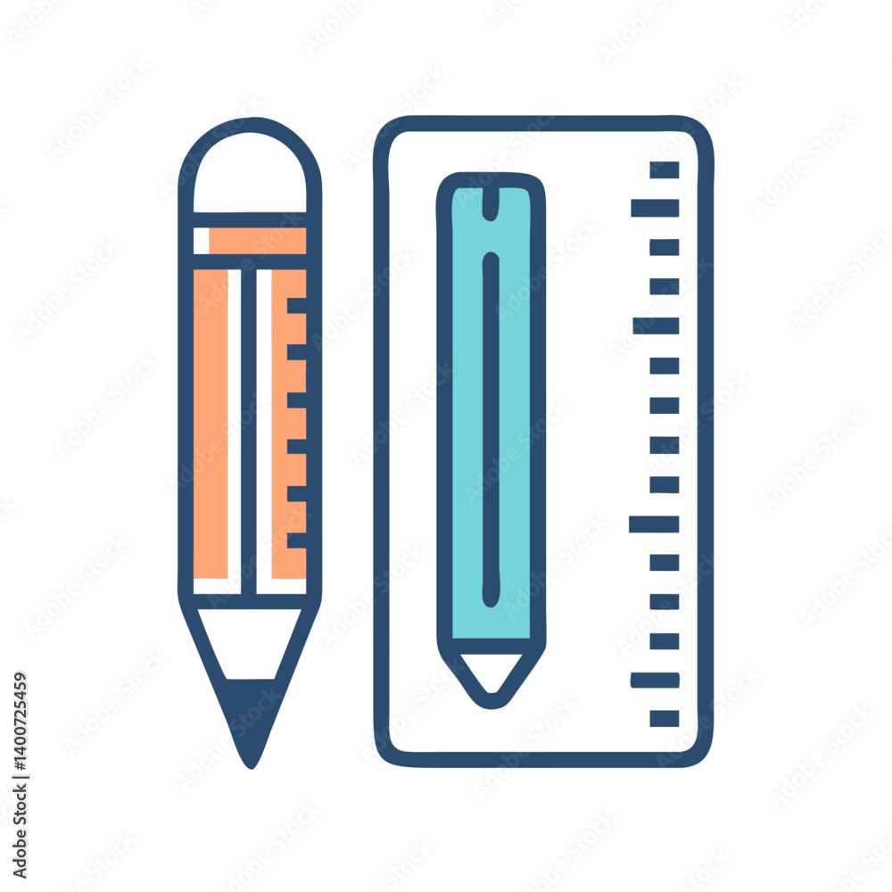 Poster Pencil and Ruler Icon Representing Design Tools and Measurement Instruments