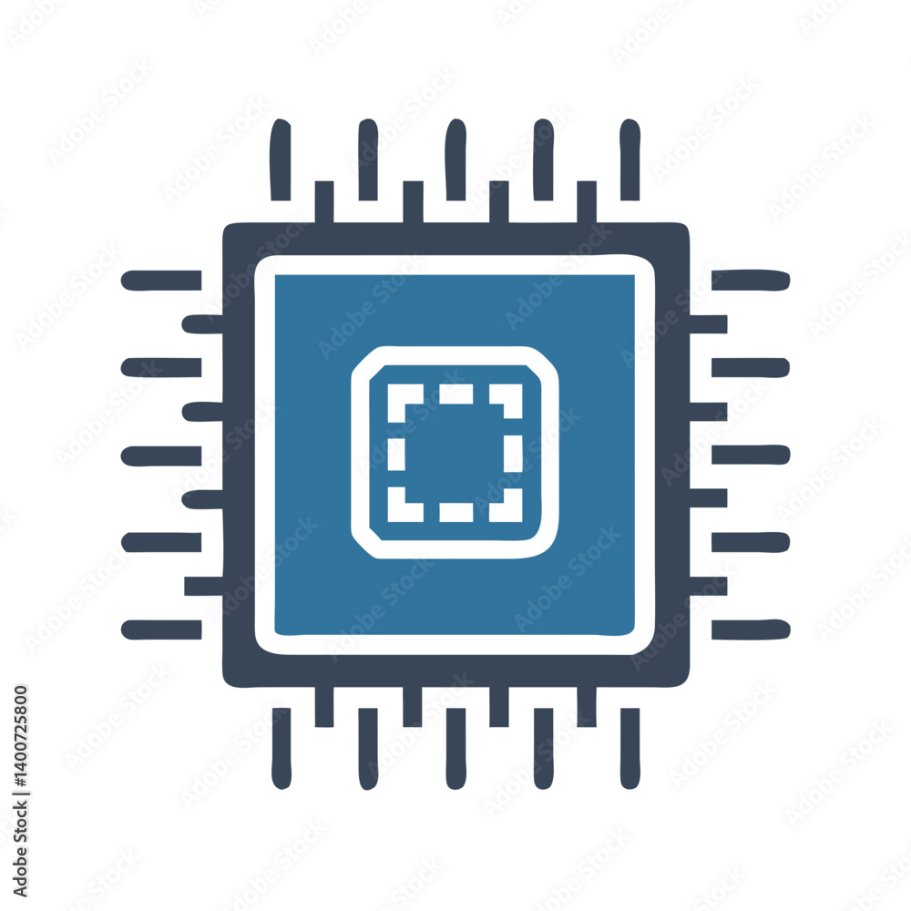 Poster Processor Chip with Circuit Icon Representing Computer Hardware and Data Processing Unit