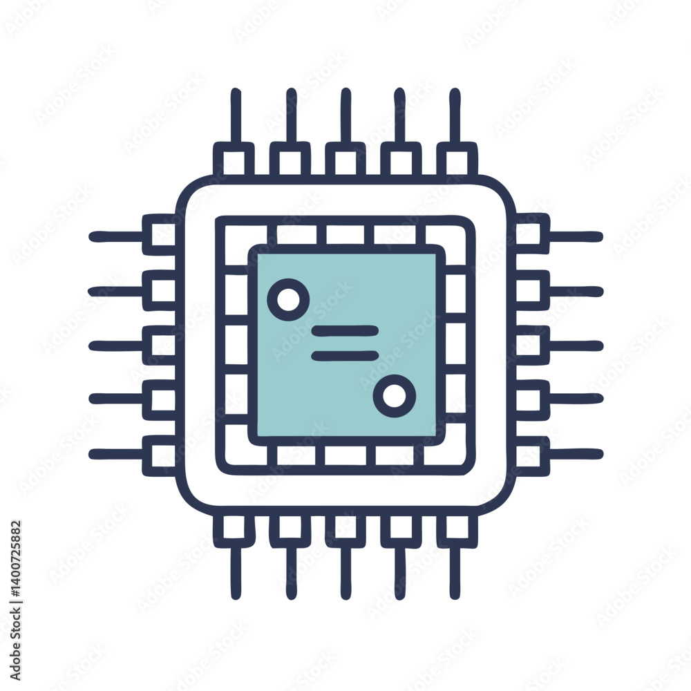 Poster Processor Chip with Circuit Icon Representing Computer Hardware and Data Processing Unit