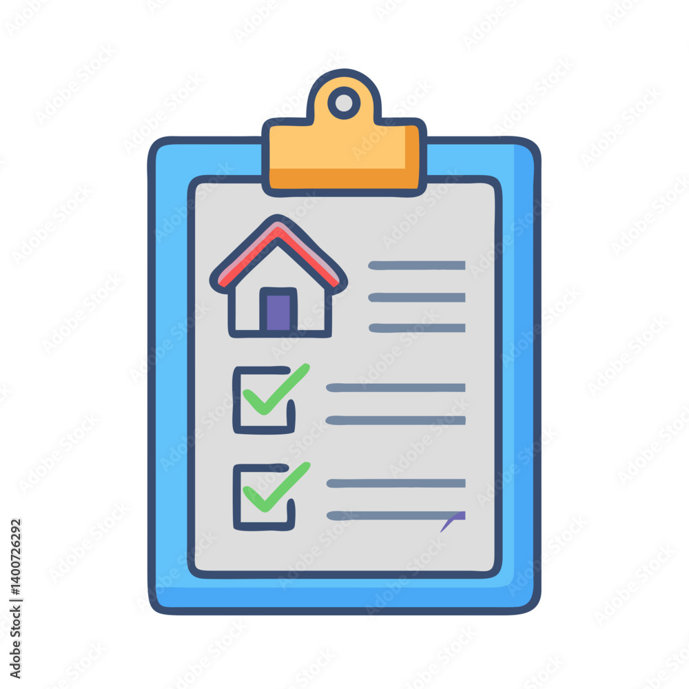 Poster real estate property checklist on clipboard icon representing property inspection and management tas