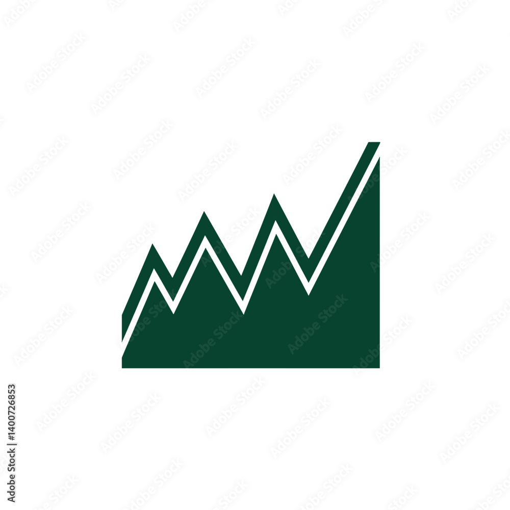 Poster ascending graph icon: a sharp and simple green line graph indicating growth and progress, perfect fo