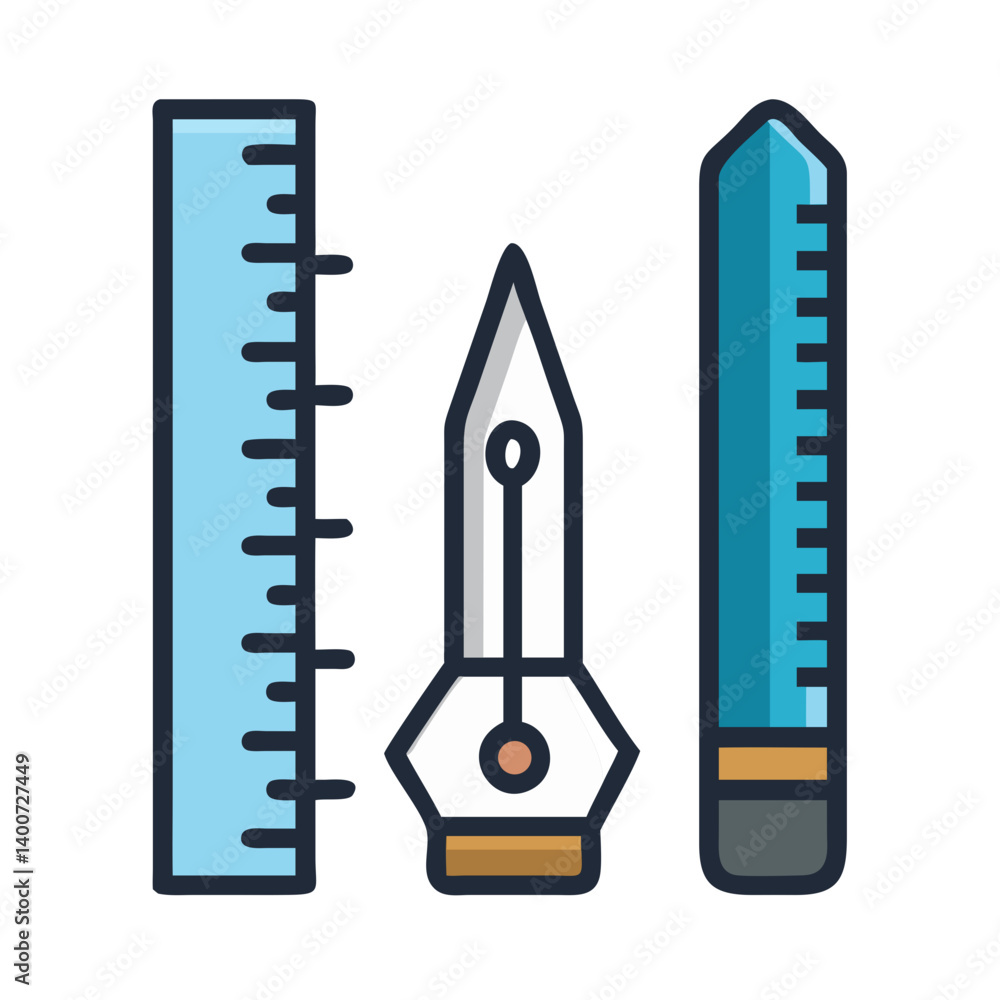 Poster ruler and fountain pen icon representing precision drawing and professional writing tools