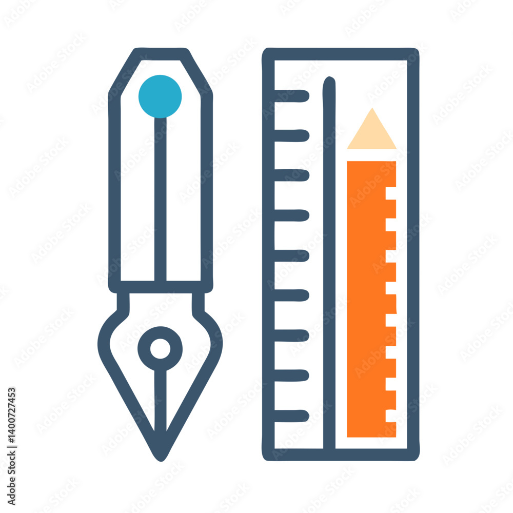 Poster ruler and fountain pen icon representing precision drawing and professional writing tools