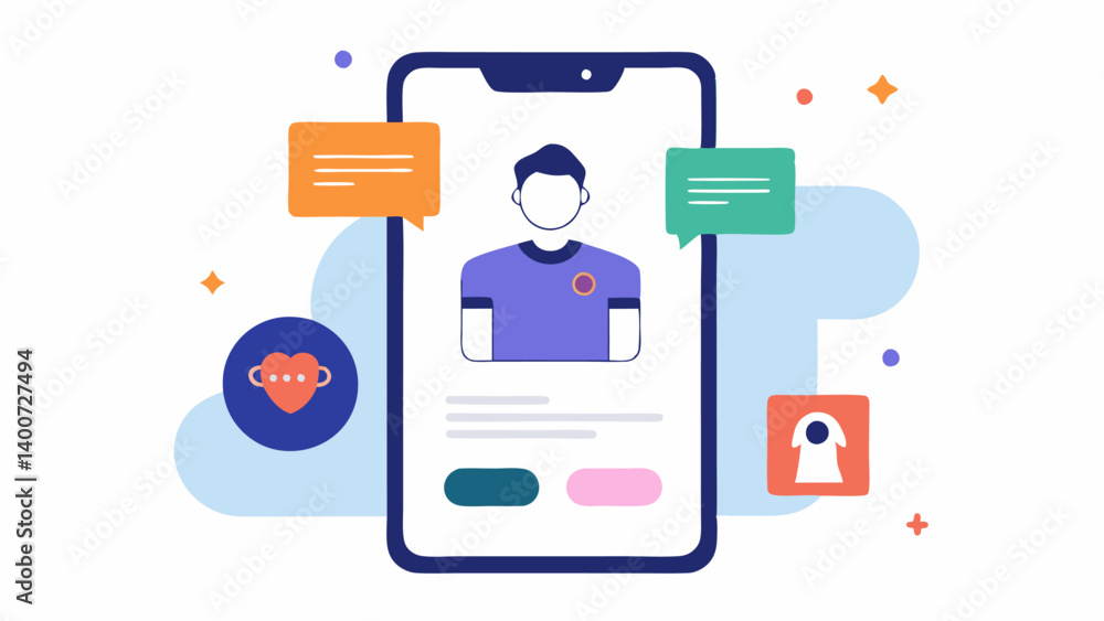 Poster mobile shopping app an illustration of a smartphone showing an ai chat interface that suggests cloth