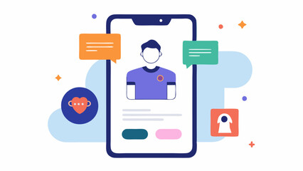 Fototapeta premium Mobile Shopping App An illustration of a smartphone showing an AI chat interface that suggests clothing items based on previous purchases with a users profile picture in the
