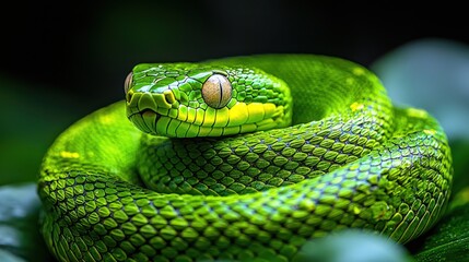 Fototapeta premium Emerald green snake coiled