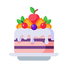 Decorative Cake with Fruit Topping Icon Design