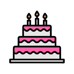Layered Birthday Cake with Candles Icon Design
