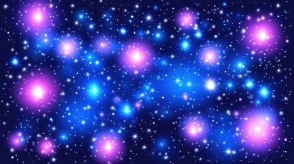 Obraz premium A vibrant display of glowing stars and nebulae in a cosmic night sky.