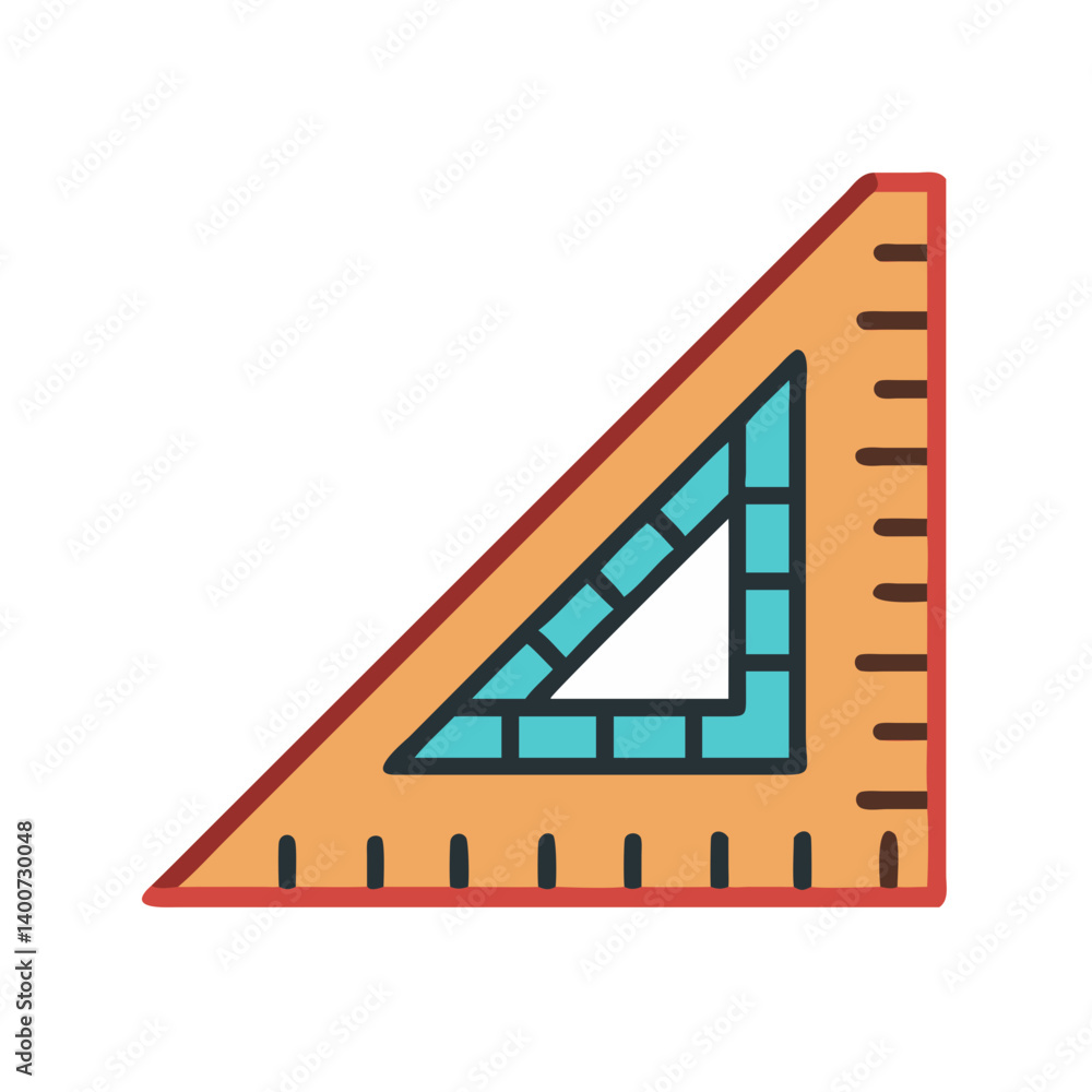 Poster Triangular Ruler with Brick Wall Icon Representing Construction Measurement and Building Planning