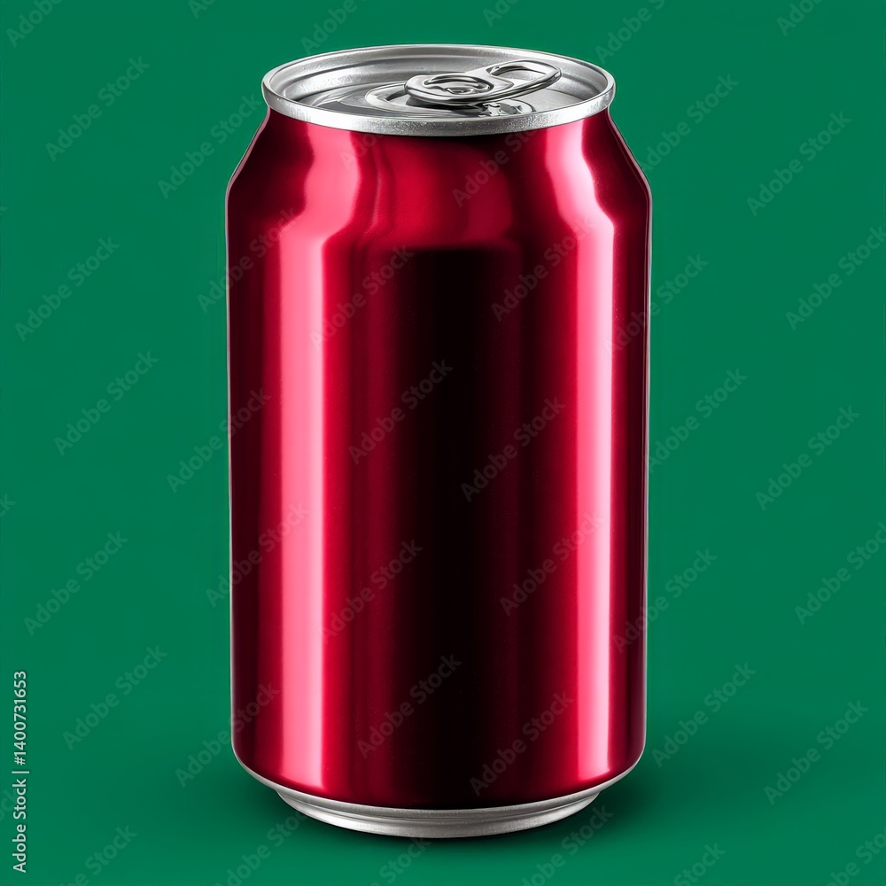 Poster red soda can with metallic gloss isolated on vibrant turquoise background captured in high resolutio